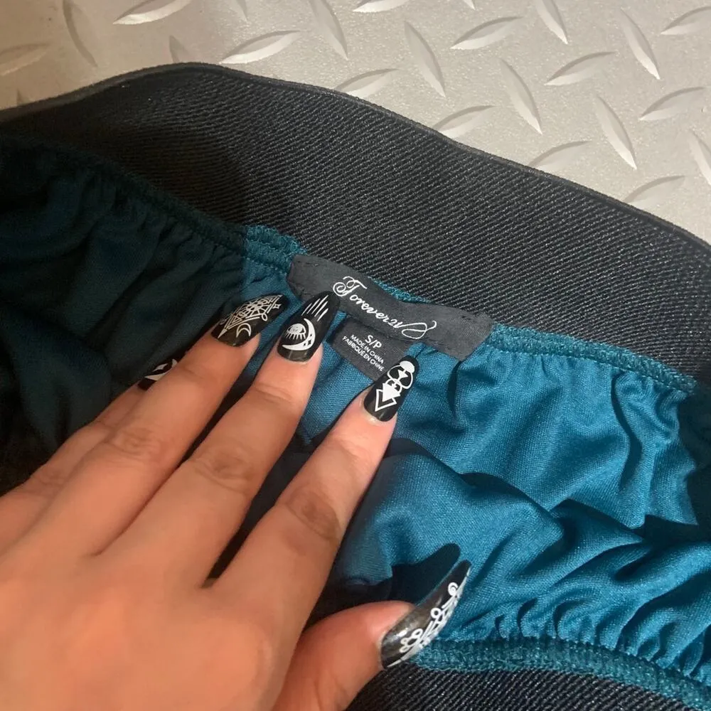 Forever 21 y2k silk skirt boho teal fall classic vintage skater mini casual fall - Image 3