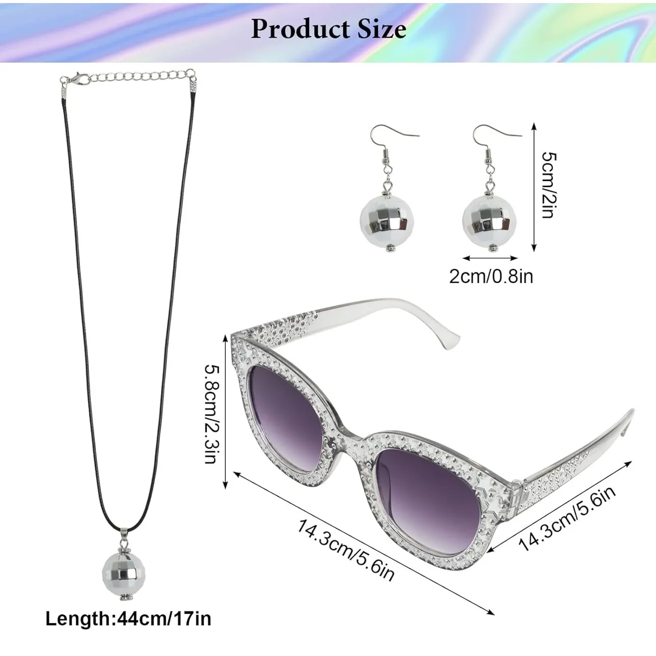 NWT 6 Pc Women's 70s Disco Costume Accessory Set Silver - Image 2