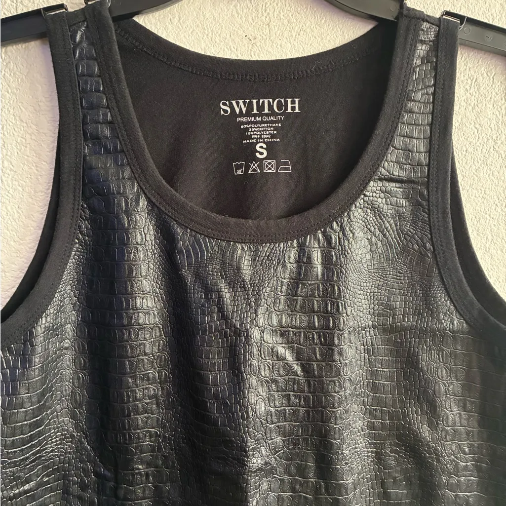 Switch Crocodile Effect Faux Leather Black Sleeveless Tank Top S - Image 8
