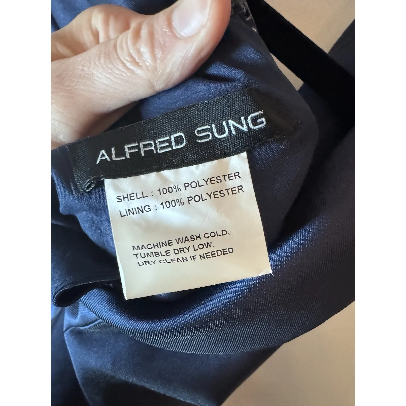 Alfred Sung 8 Midnight Blue V Neck High Low Sleeveless Belted Satin Gown D723S - Image 7