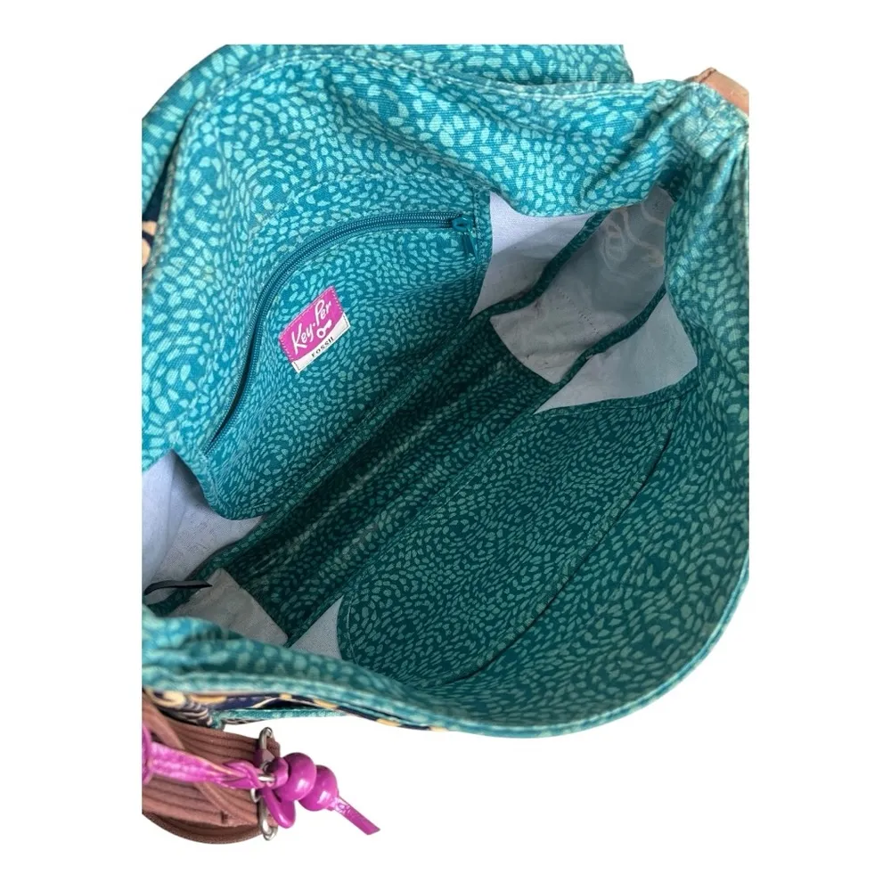 Fossil Blue and Tan Messenger Crossbody Bag with Long Strap - Image 8