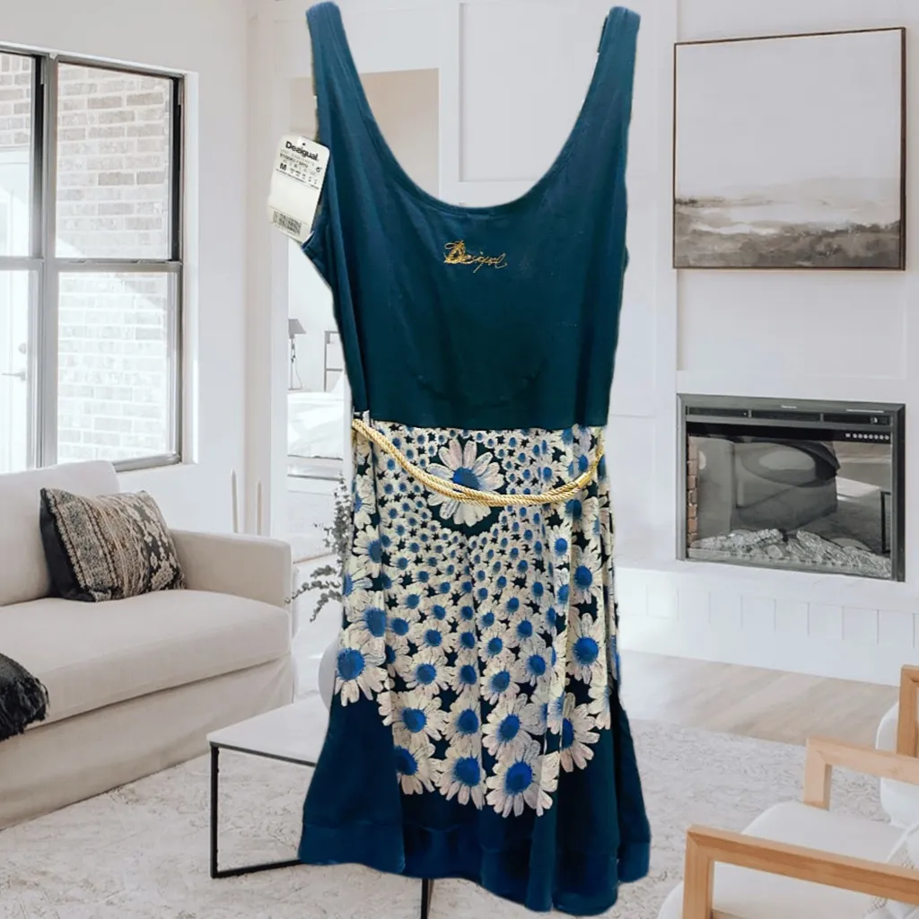 Desigual Women’s Floral Dress with Blue and Cream Accents M - Image 2