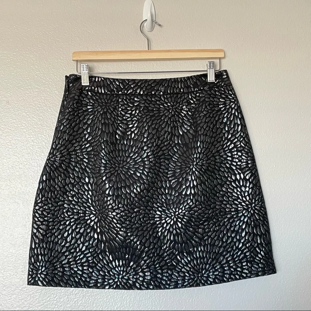 NWT Loft Jacquard Shimmer Splash Black Metallic Mini Skirt Side Zip Size 6 - Image 7