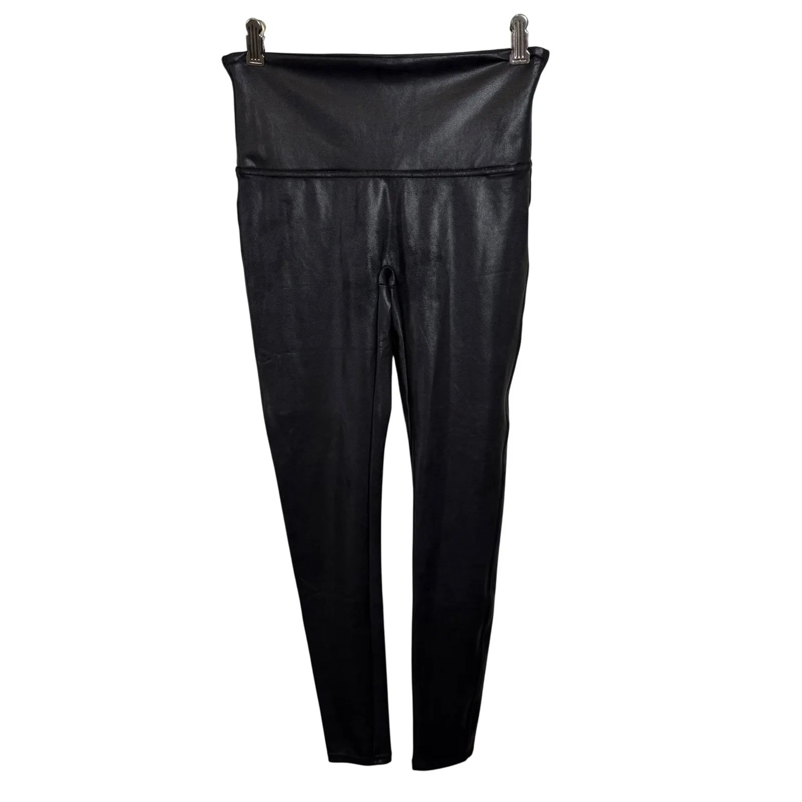SPANX Faux Leather Leggings Black High Waisted Stretchy Full Length Size L - Image 4
