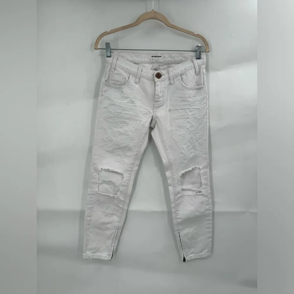 One Teaspoon Jean Women‎ 24 White Beauty Freebirds Low Rise Rigid Skinny Skater - Image 3