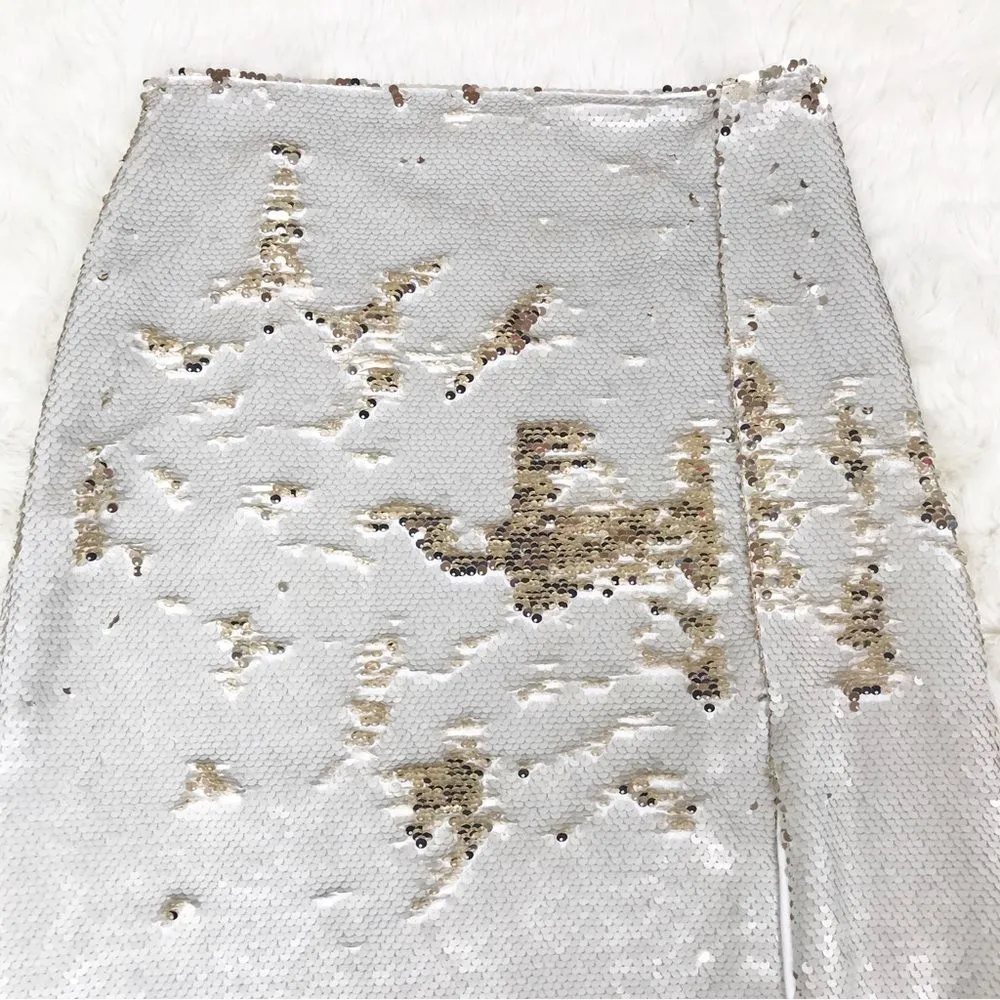 CHELSEA & VIOLET Silver Gold Full Sequin Midi Pencil Skirt Metallic‎ Size 8 10 - Image 6