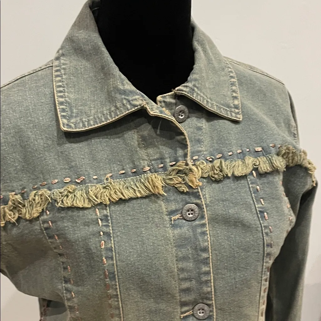 Embroidered Denim button up western style shirt Blue - Image 4
