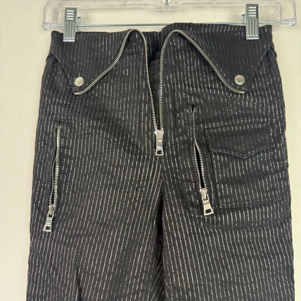 RtA Diavolina Metallic Pinstripe Pants Foldover Ankle Revolve Black Size 24 EUC - Image 6