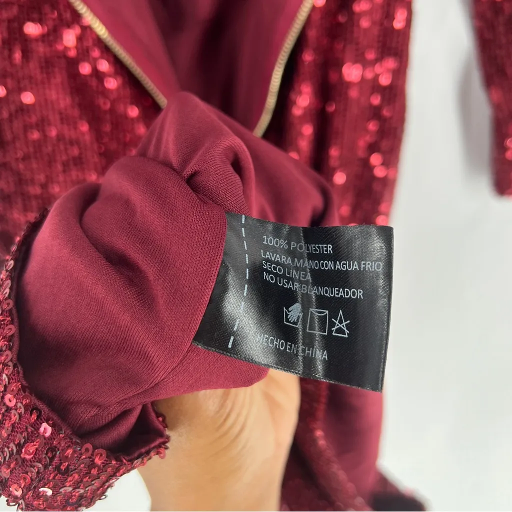 Baltic Born Ricarica Red Sequin Off The‎ Shoulder Long Sleeve Midi Dress Size L - Image 13