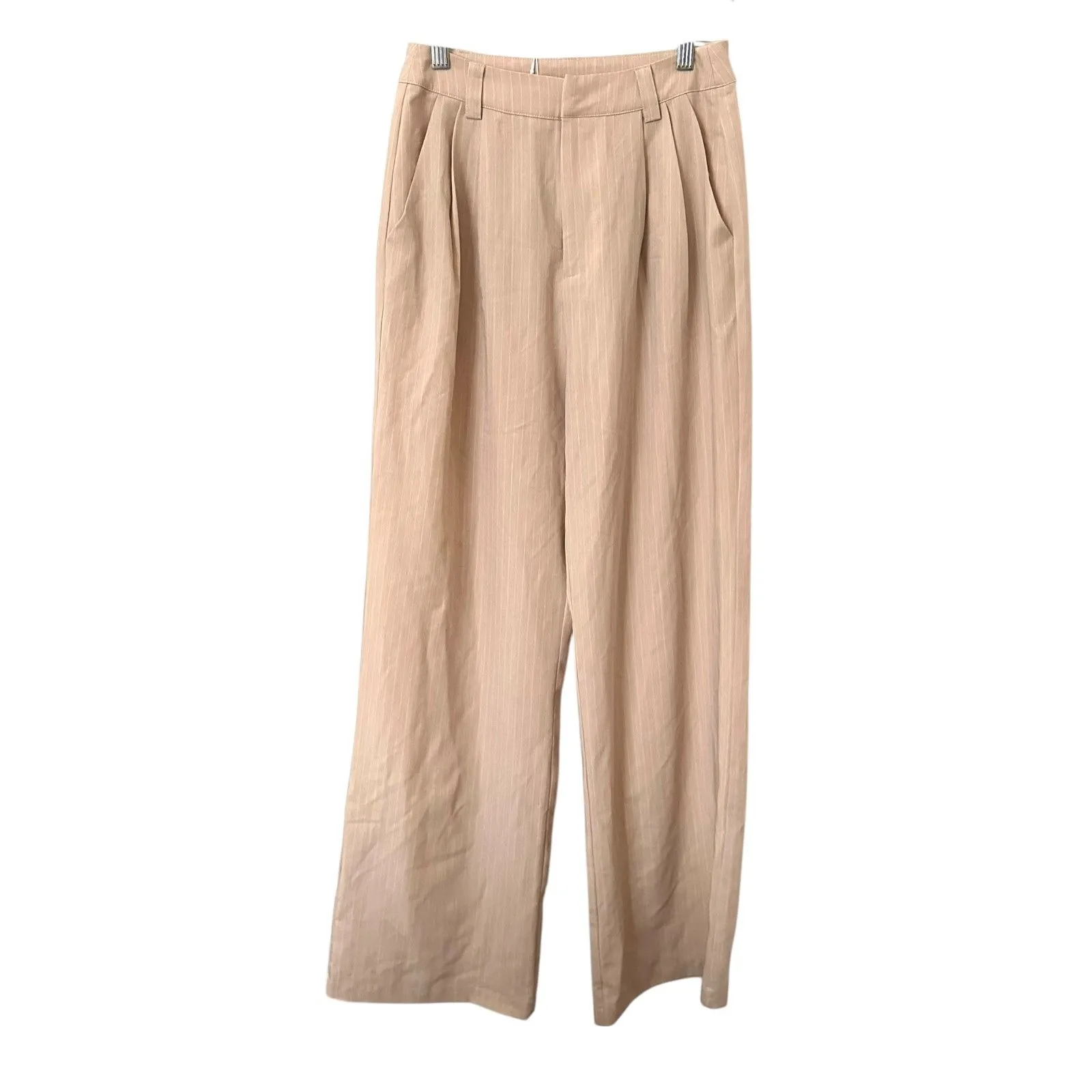 PIPPA THE LABEL Pinstriped Wide Leg Pant Vest Set NWT Small Tan - Image 5
