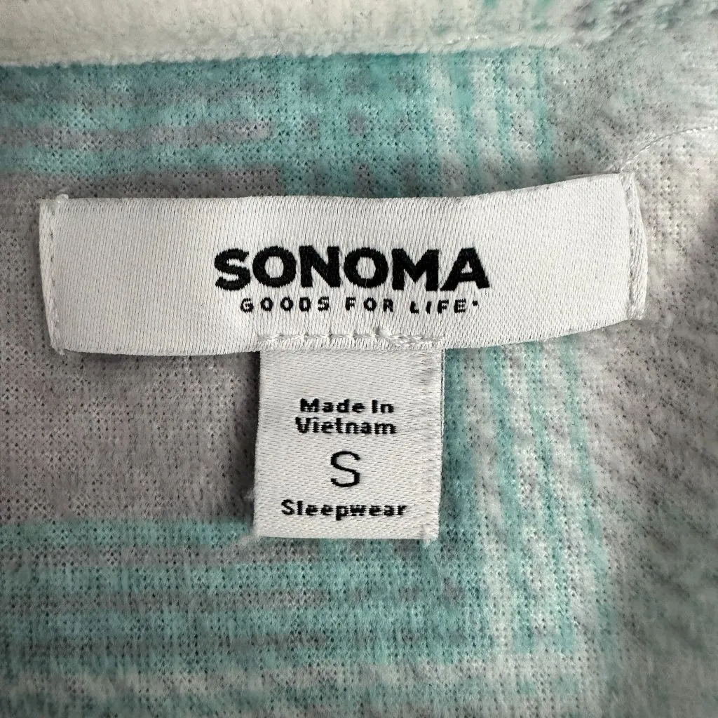 Sonoma Womens Small Plaid Turquoise Gray Pajama Set Long Sleeve Top Elastic Pant - Image 4