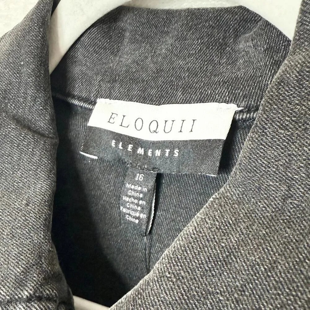 Eloquii Elements Long Sleeve Belted Button Front Denim Jacket Mini Dress Size 16 - Image 4