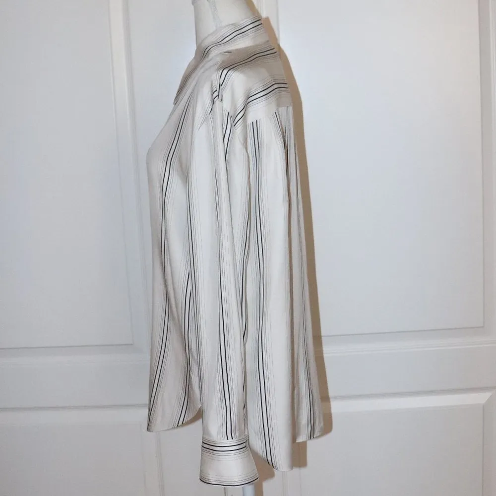 VINCE Off White Striped Silk Blend Twill Shirt Size Medium - Image 4