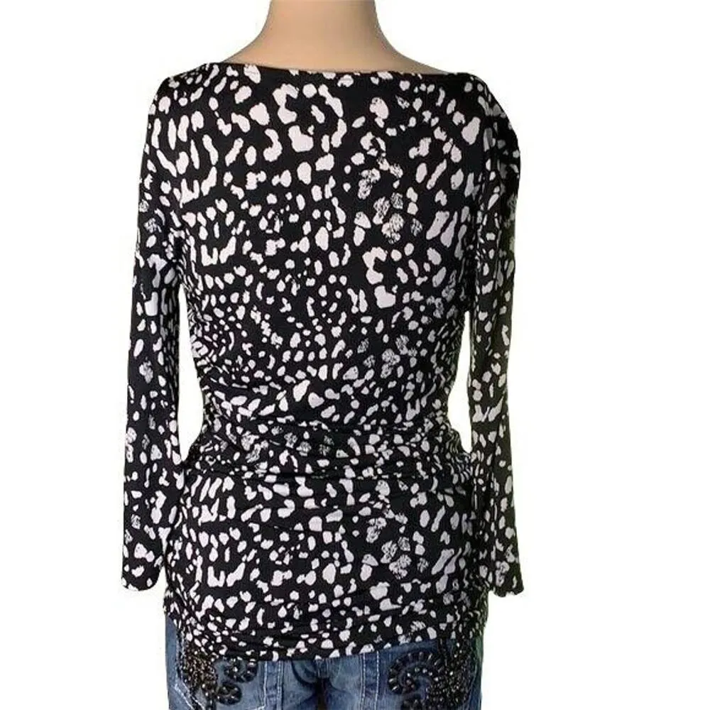JLo Jennifer Lopez Womens Top Blouse Shirt Triple Keyhole Black White Medium - Image 5