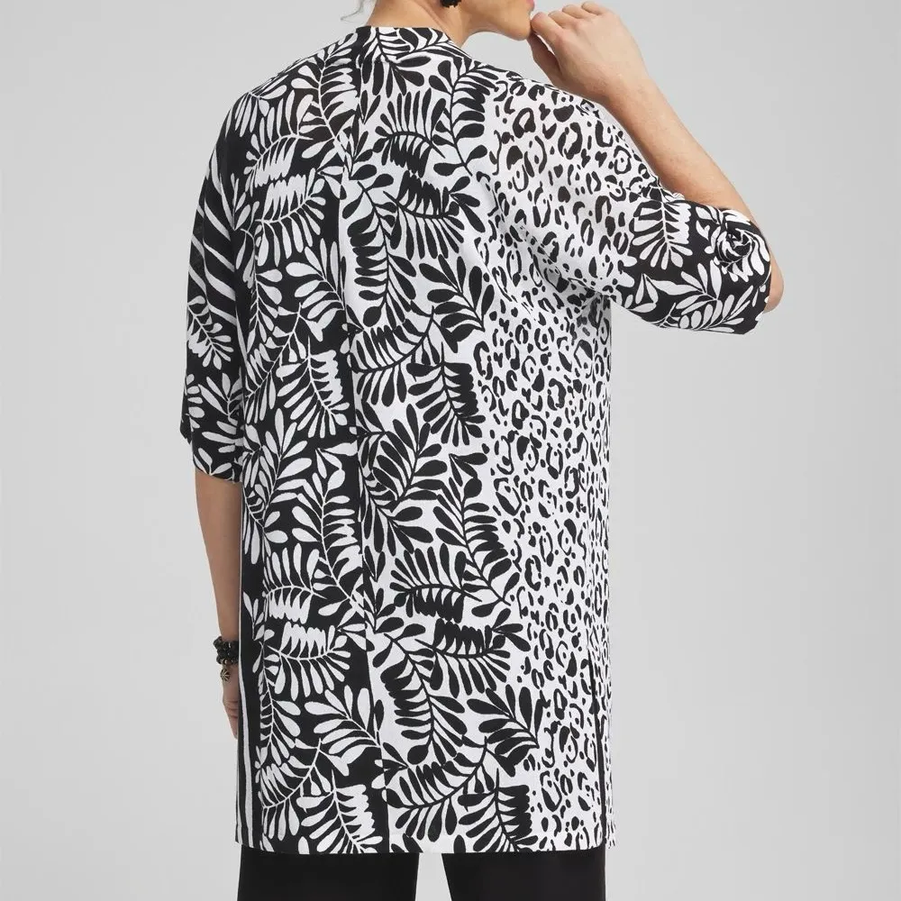 Chicos Summer Romance Midi Cardigan Black White Mixed Print Size XL Tropical - Image 5