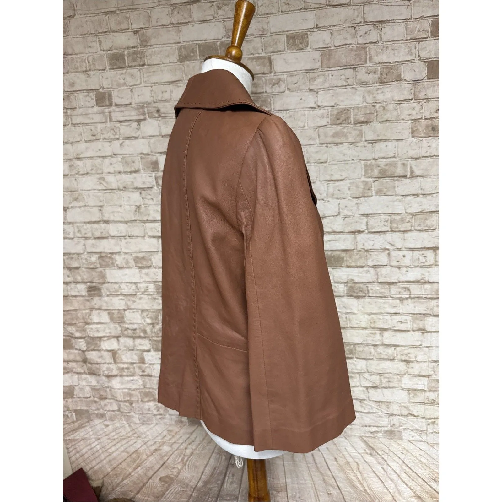 Classiques Entier Women’s L Soft Brown Genuine Lamb Leather Cropped  Jacket - Image 5