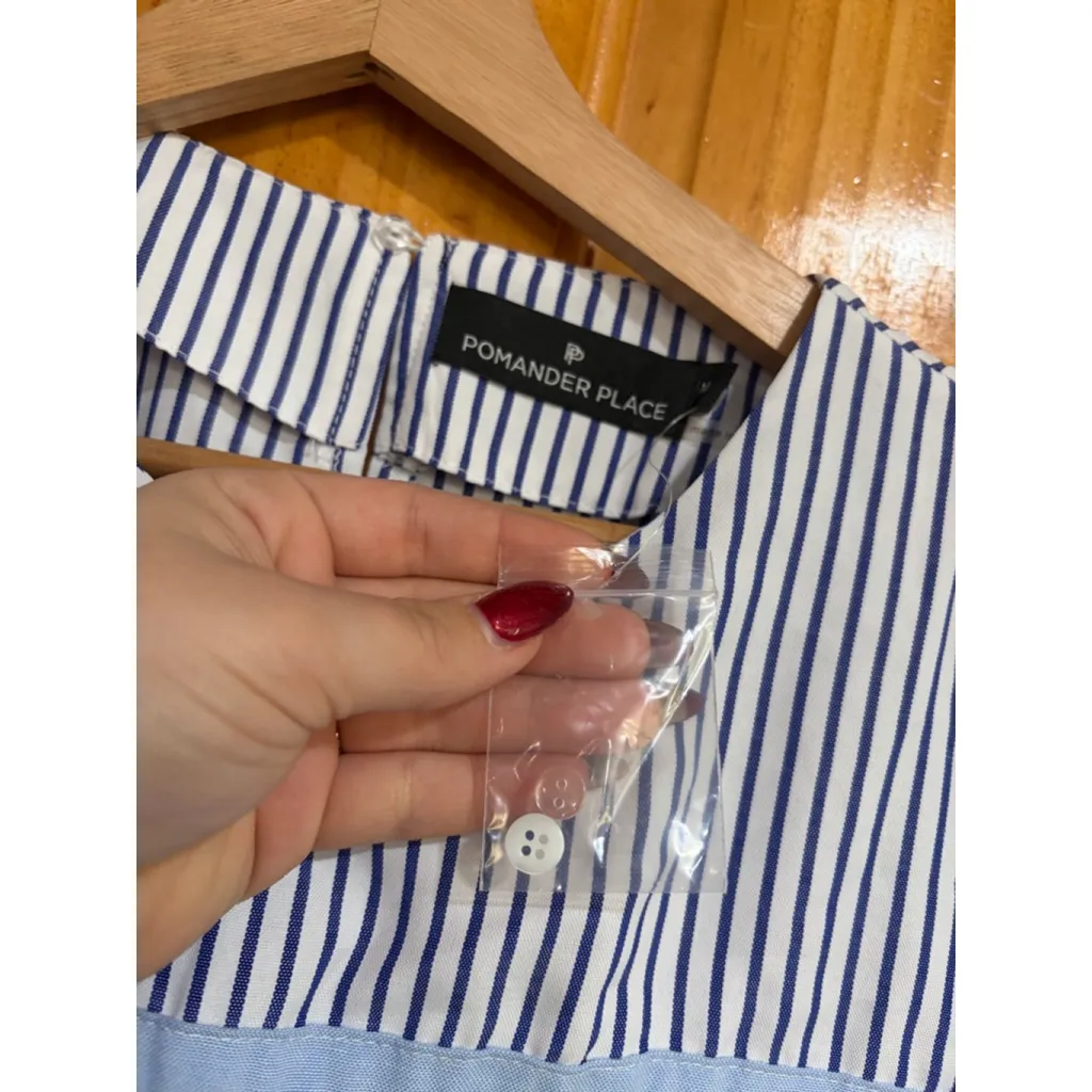 Pomander Place Tuckernuck Blue Striped Tiered Puff Sleeve Babydoll Dress M Size M - Image 3