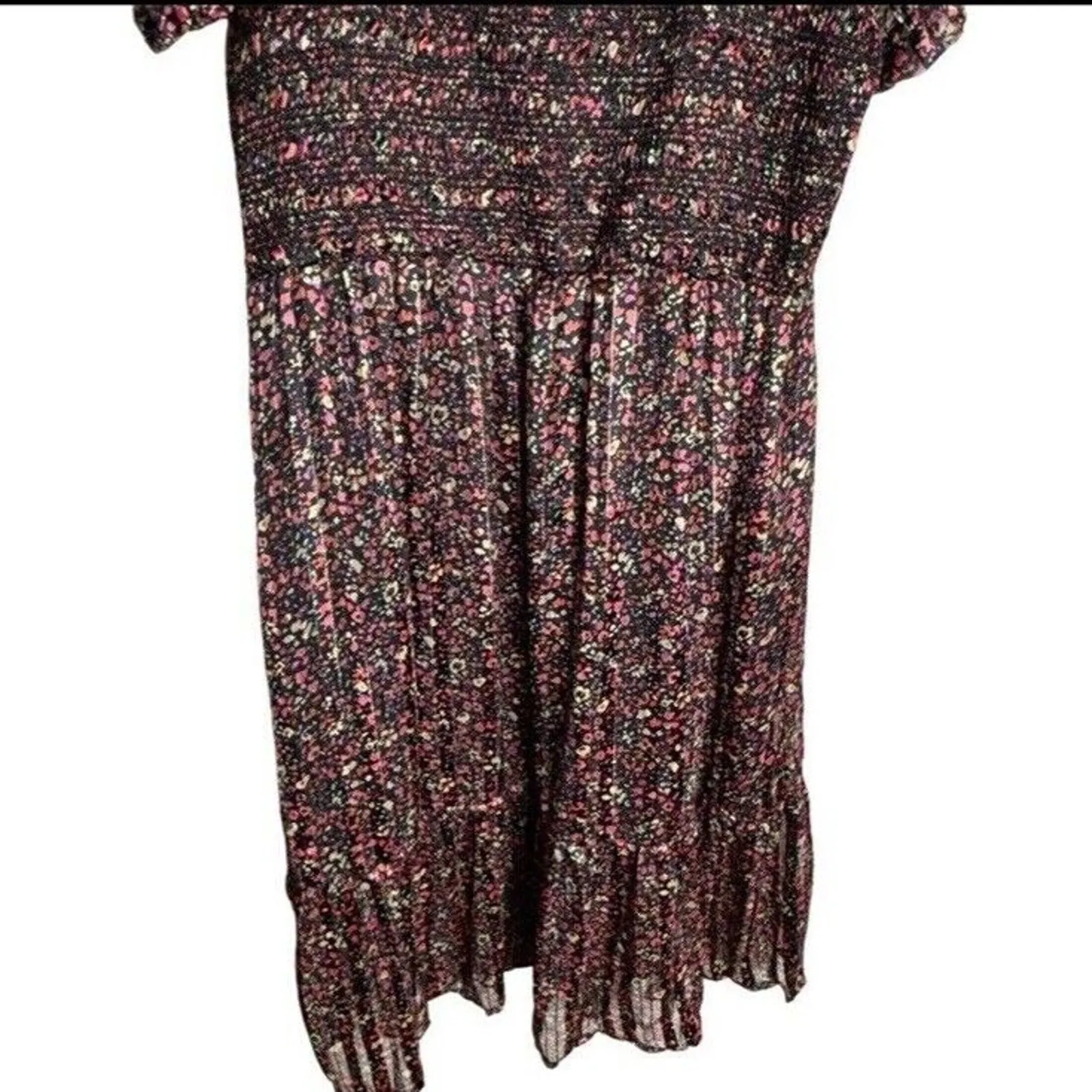 Dex Dress Smocked Floral Size XL Midi Square Neck Ruffled Party Dance NWT Black - Image 5