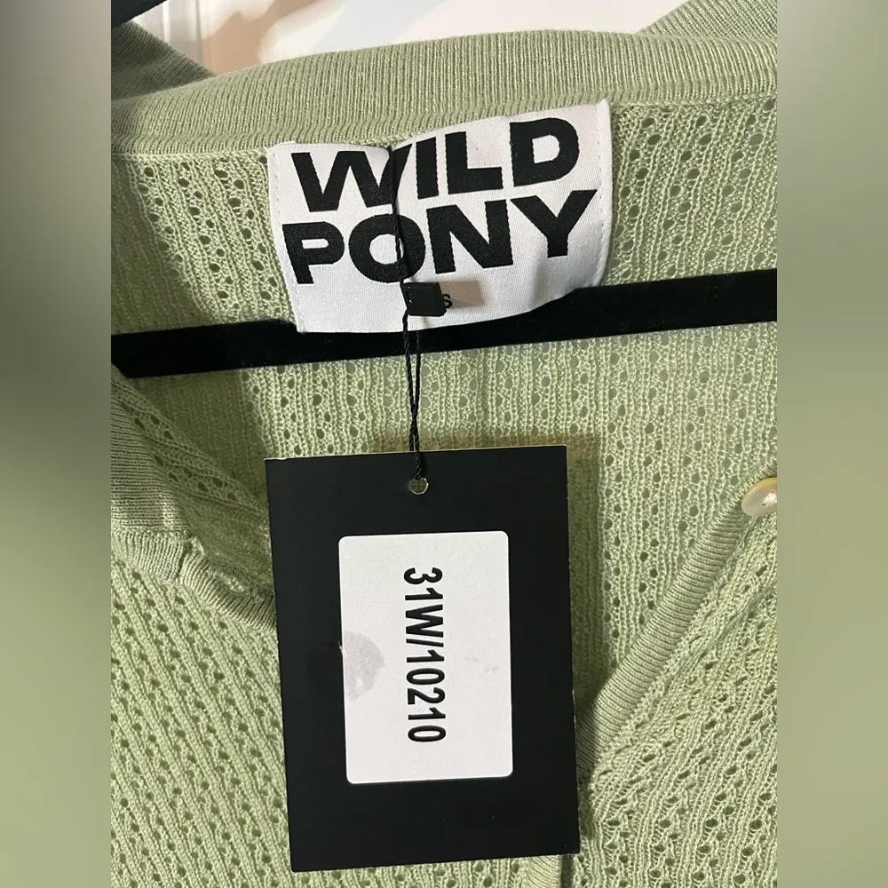 Wild Pony NWT Openwork Knit ButtonUp Unlined Polo Straight Design Cardigan Sz Sm Green - Image 14