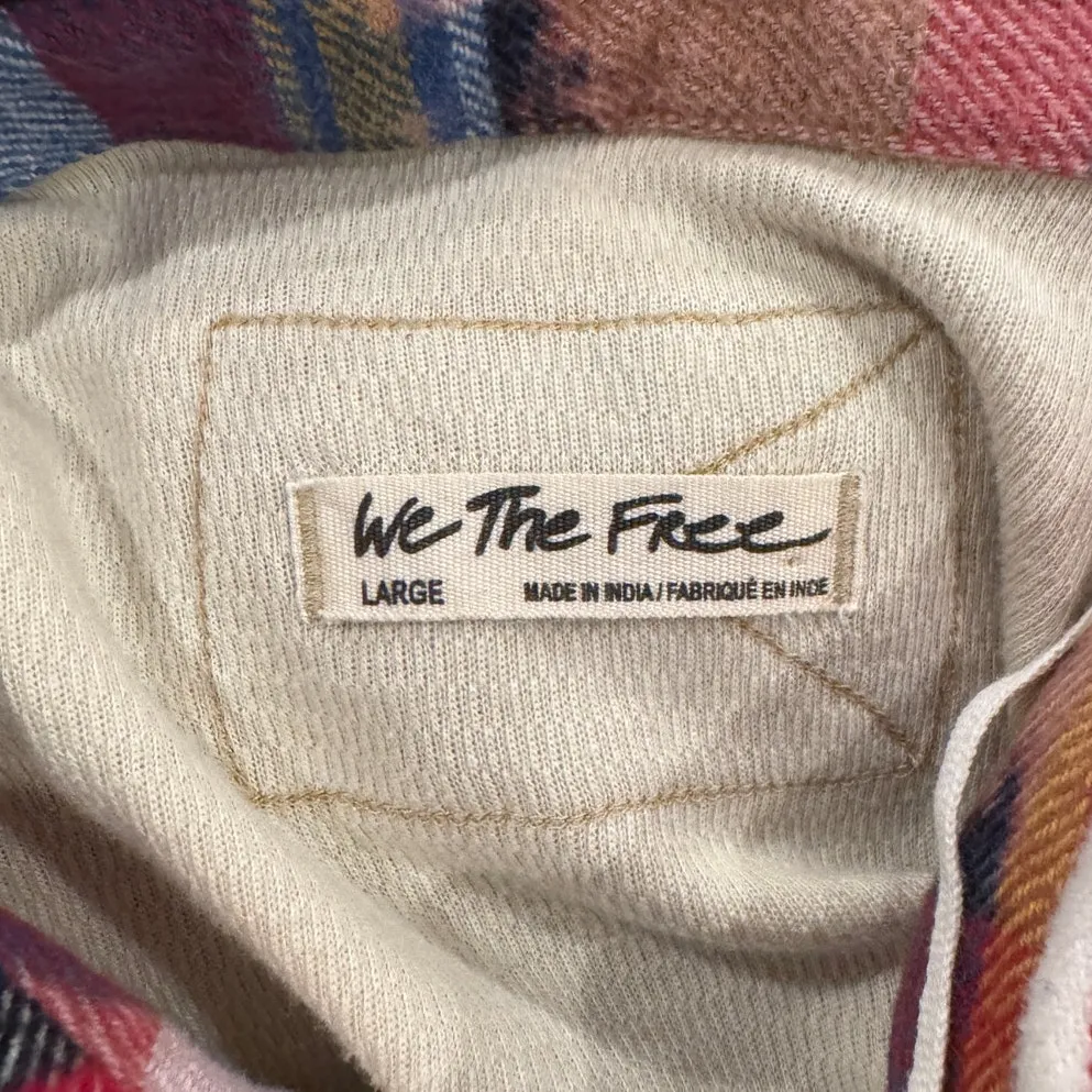 FREE PEOPLE Isabelle Plaid Trim Thermal Henley In Mink Combo Size Large - Image 9