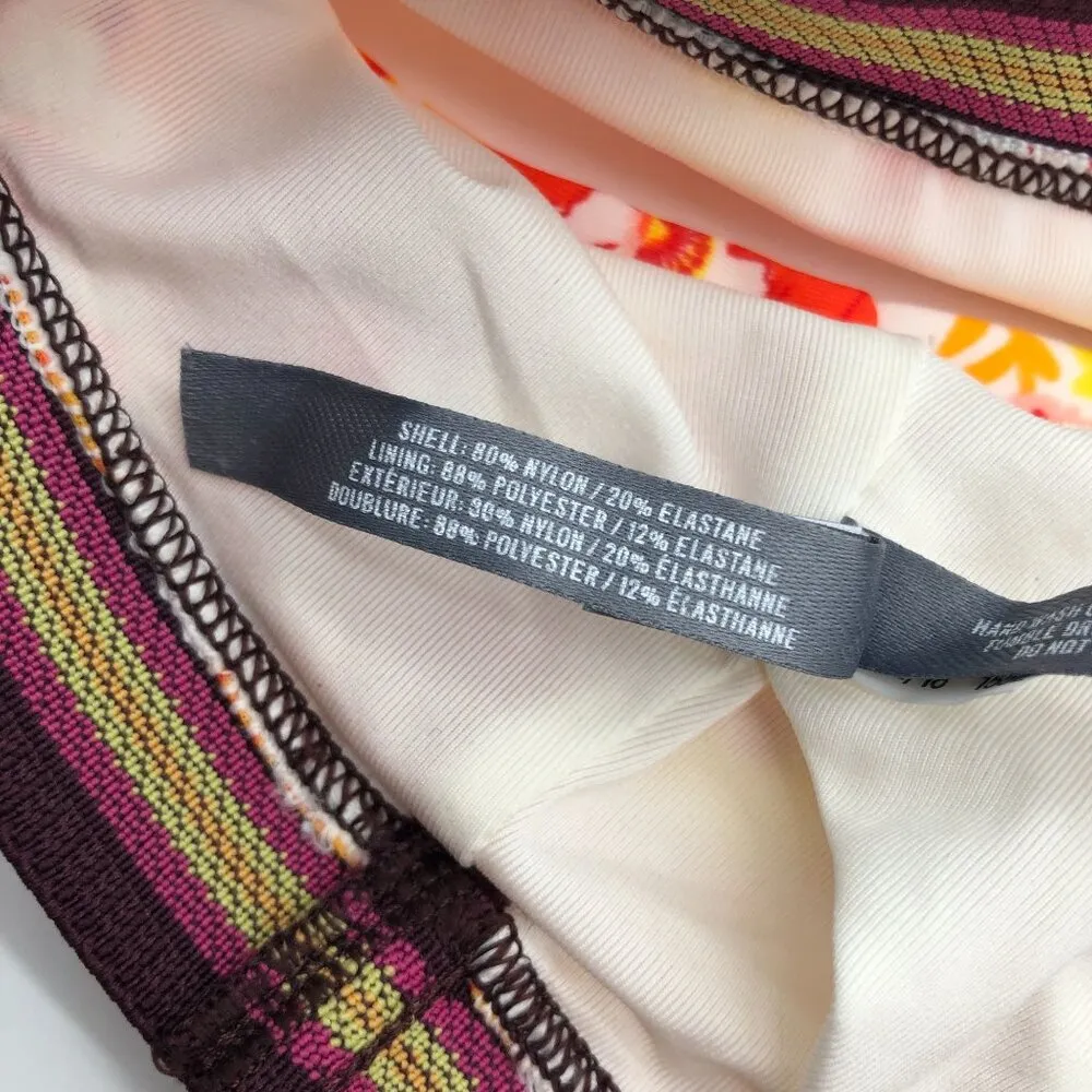 Aerie Bikini Top High Neck Racerback Retro Floral Red Orange Yellow L - Image 5