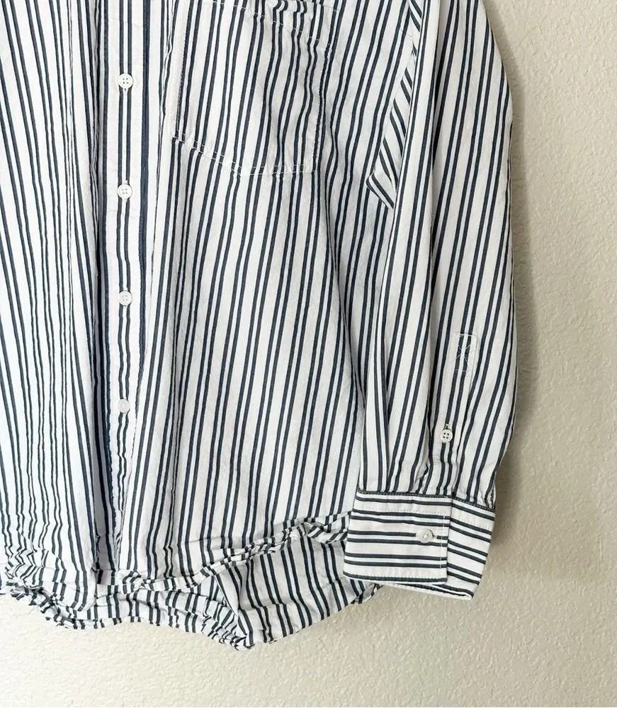 J. Crew Shirt Womens Étienne Oversized Striped Cotton Poplin Blue Size XL Preppy - Image 5
