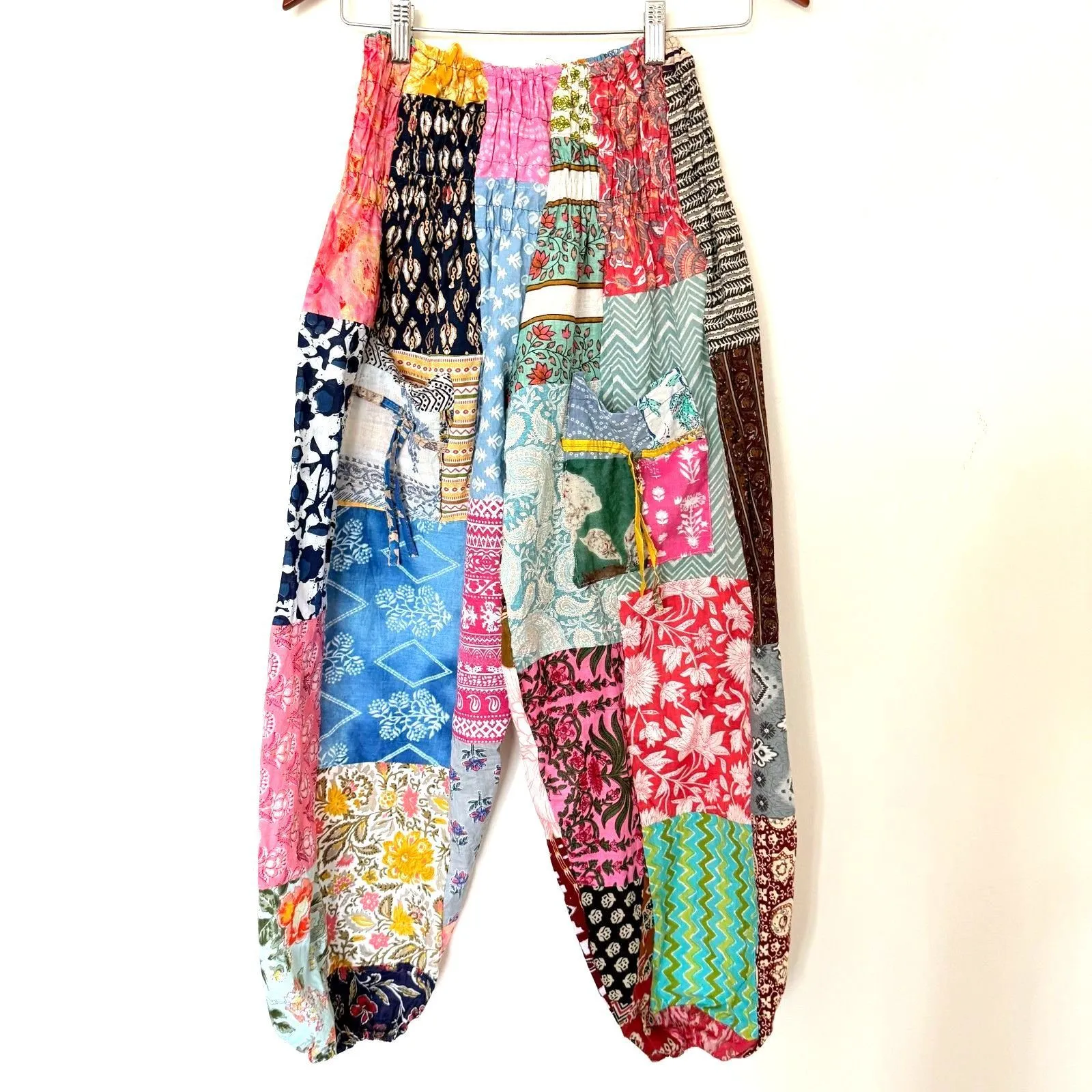 Kathmandu Imports Floral Patchwork Harem Boho Hippie Cotton India Jogger Pants - Image 2
