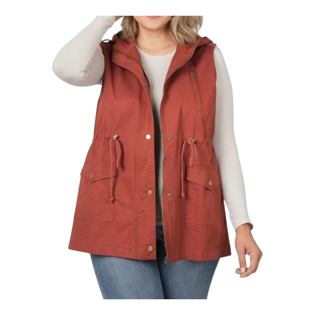 Zenana Outfitters Hooded Utility Vest‎ Drawstring Pockets Zip Women Size Small - Image 2