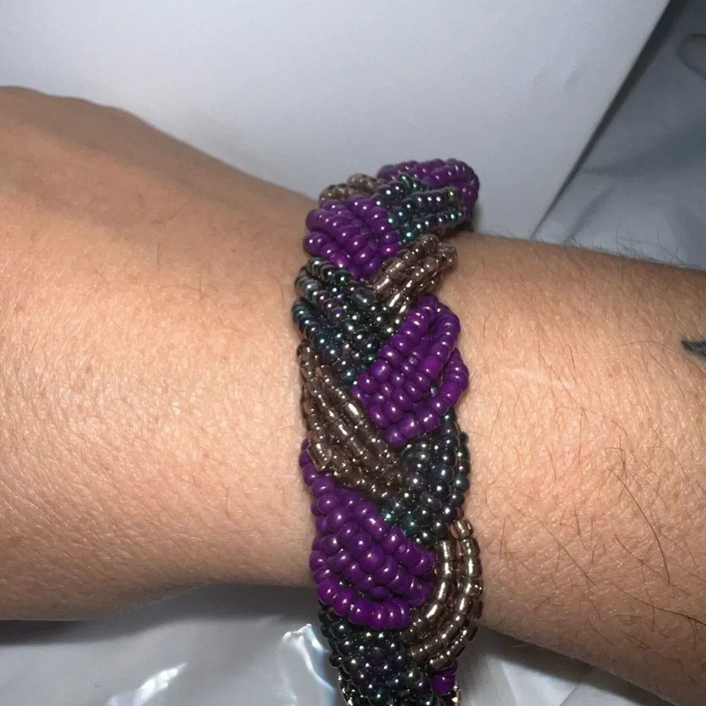 Vintage Seed Bead‎ Braided Bracelet Purple - Image 2