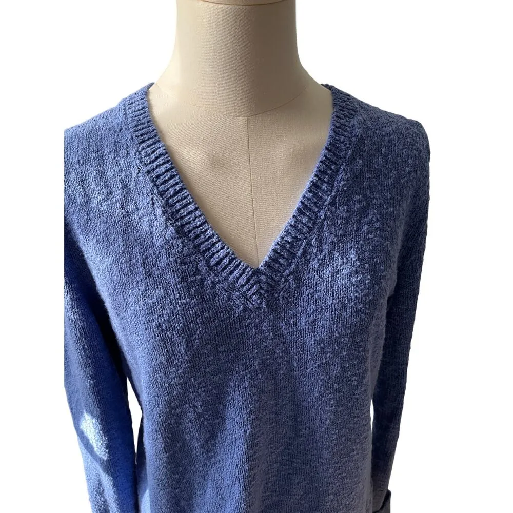 J.Crew Sweater‎ Small Blue 100% Cotton V Neck Textured Knit Long Sleeve Casual - Image 2