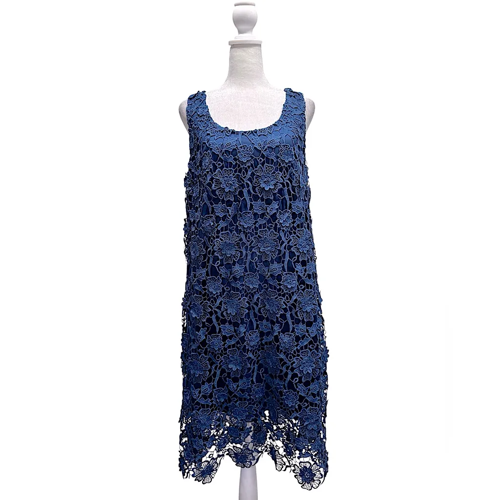 Blue 3D Floral Crochet Lace Sleeveless Shift Dress Wendy Bird Cottagecore Boho Size 12 - Image 2