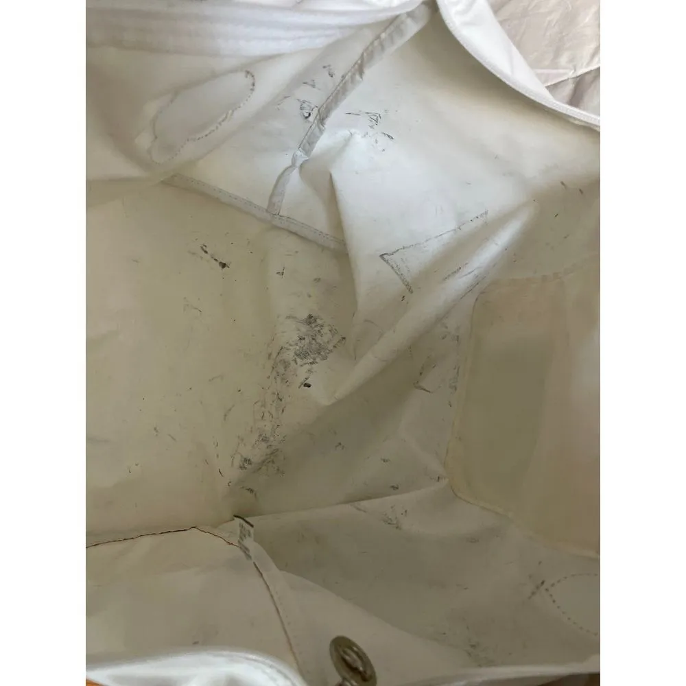 Longchamp Le Pliage Small Handbag Tote‎ White Tan Leather Paris Heart Patch - Image 11