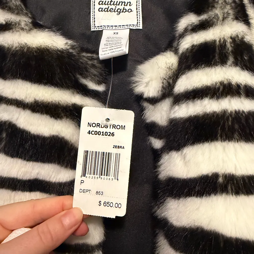 Autumn Adeigbo Black and White Zebra Teddy Jacket Size XS - Image 3