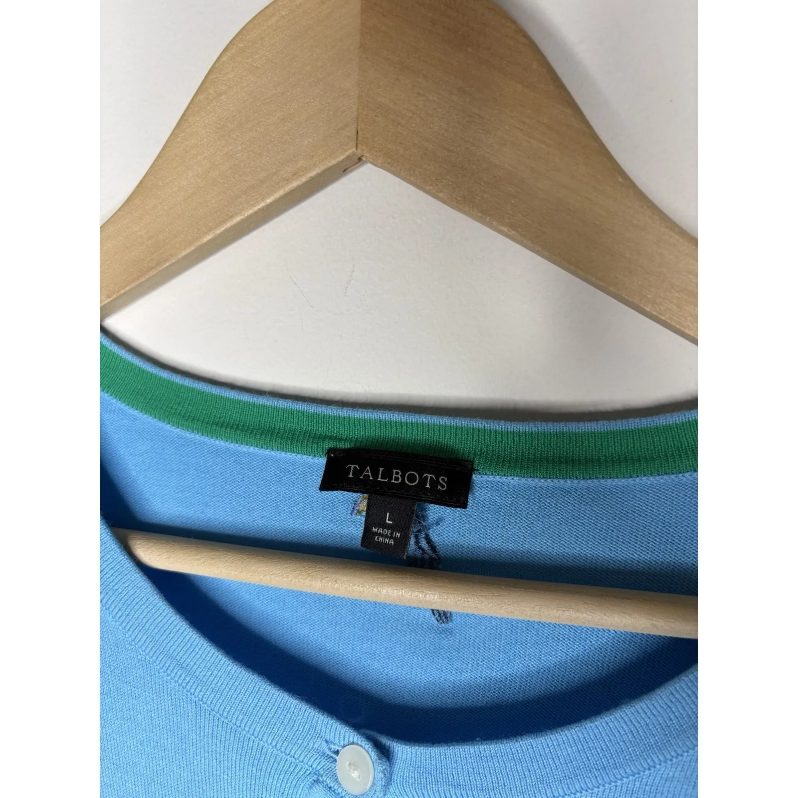 Talbots Size L Toucan Bird Embroidered Cardigan Sweater Blue 3/4 Sleeve Novelty - Image 5