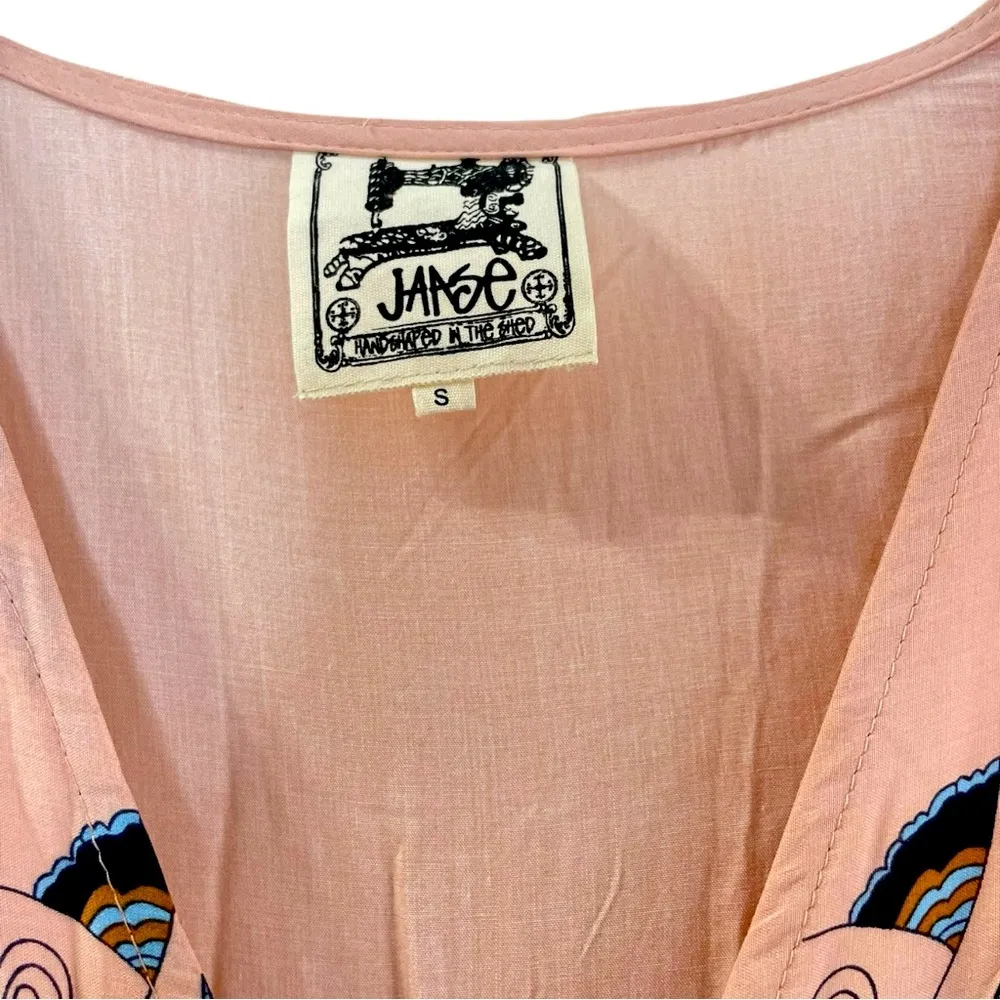 Jaase Floral Dandelion Wide Leg Jumpsuit Womens Small Peach Blue Bell Sleeve - Image 13