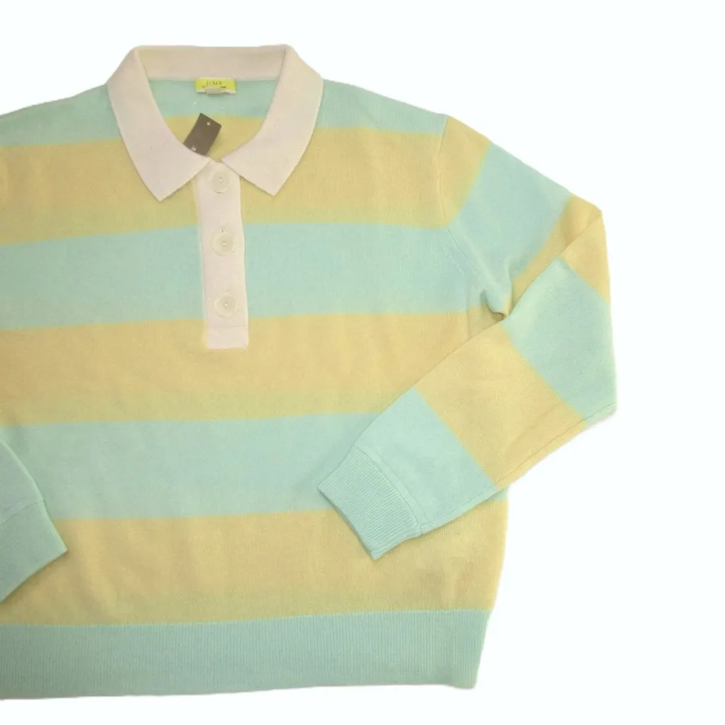 NWT J.Crew Collared Cashmere Sweater in Iced Mint Daffodil Rugby Stripe Henley M - Image 3