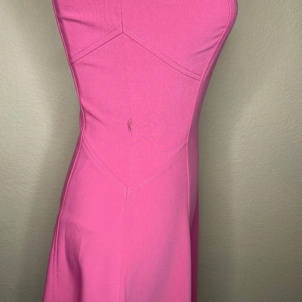 White House Black Market Pink Barbiecore Stitch Detail Midi Skater Dress 00 - Image 5