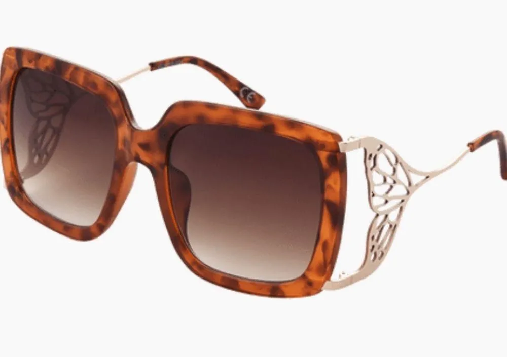BETSEY JOHNSON Large Tortoise Square with Gold Temple Sunglasses - Image 2