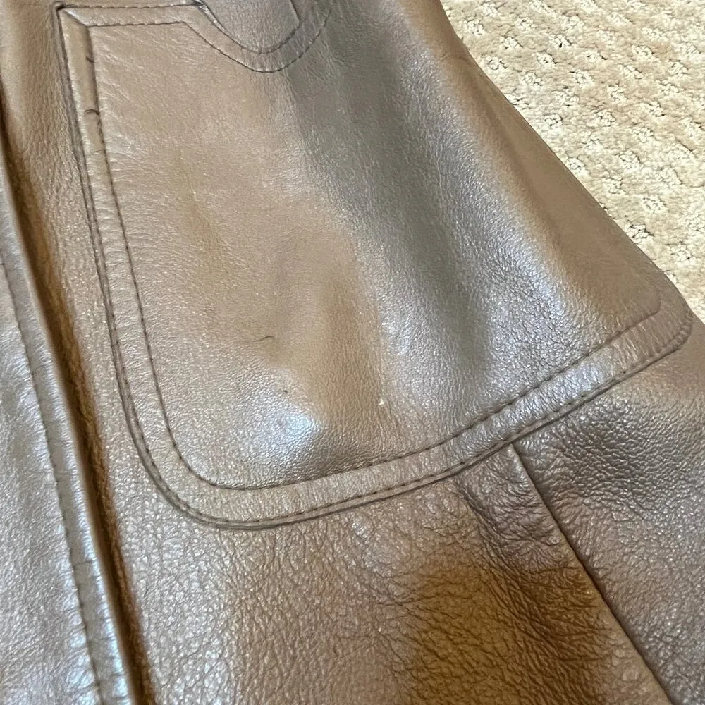 Vintage Penny Lane 70’s Brown Leather Coat W/ Fur Collar Belted Taupe Tan SZ 8 Size M - Image 10