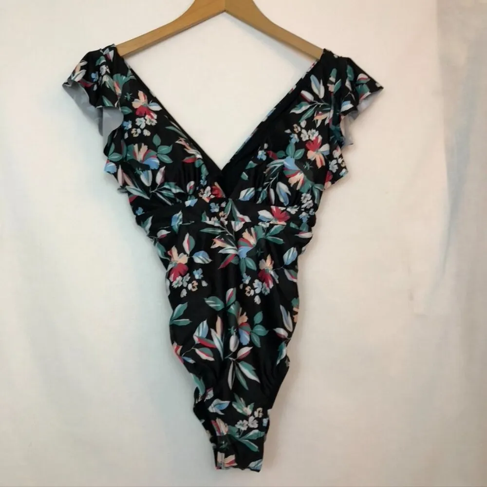 NEW NWT MODCLOTH The Kelsie One Piece Swimsuit Floral Black Blue Floral Padded S - Image 4