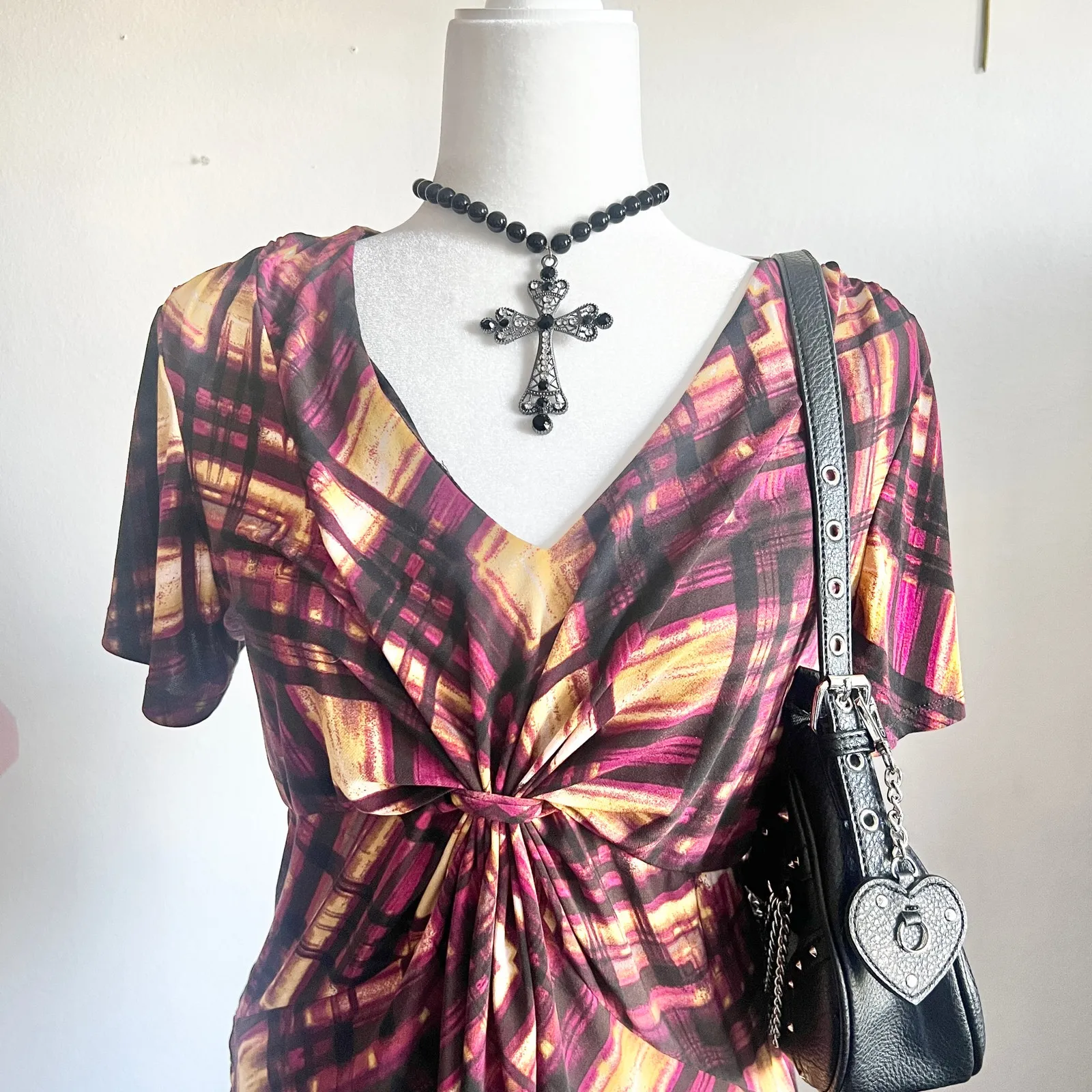 Y2K Twist Front Baby‎ Doll Top, Grunge, Boho, Retro 90s, Witchy, Large - Image 4