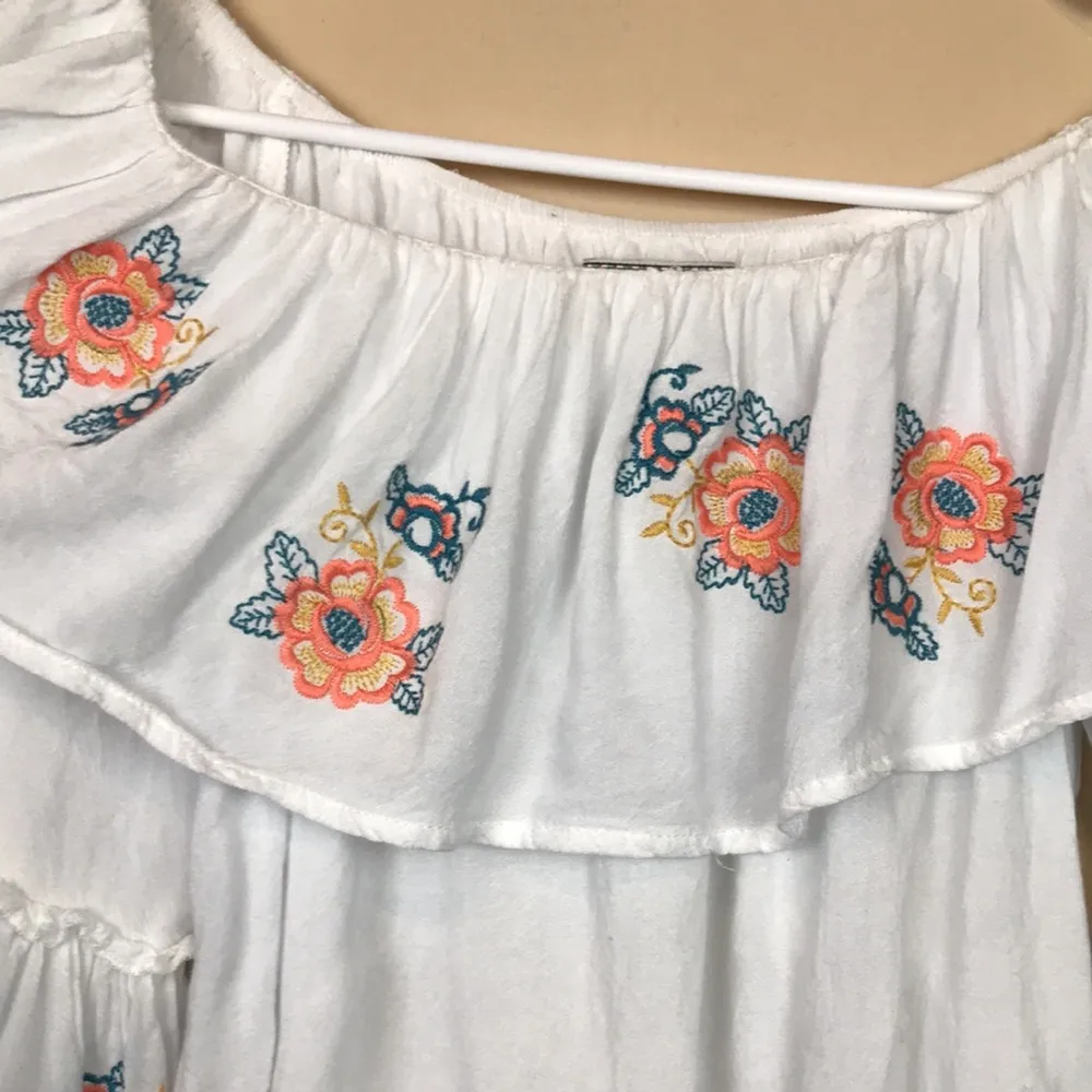 Flying Tomato Women’s Boho Floral Embroidered Off Shoulder Flare Sleeve Blouse - Image 2