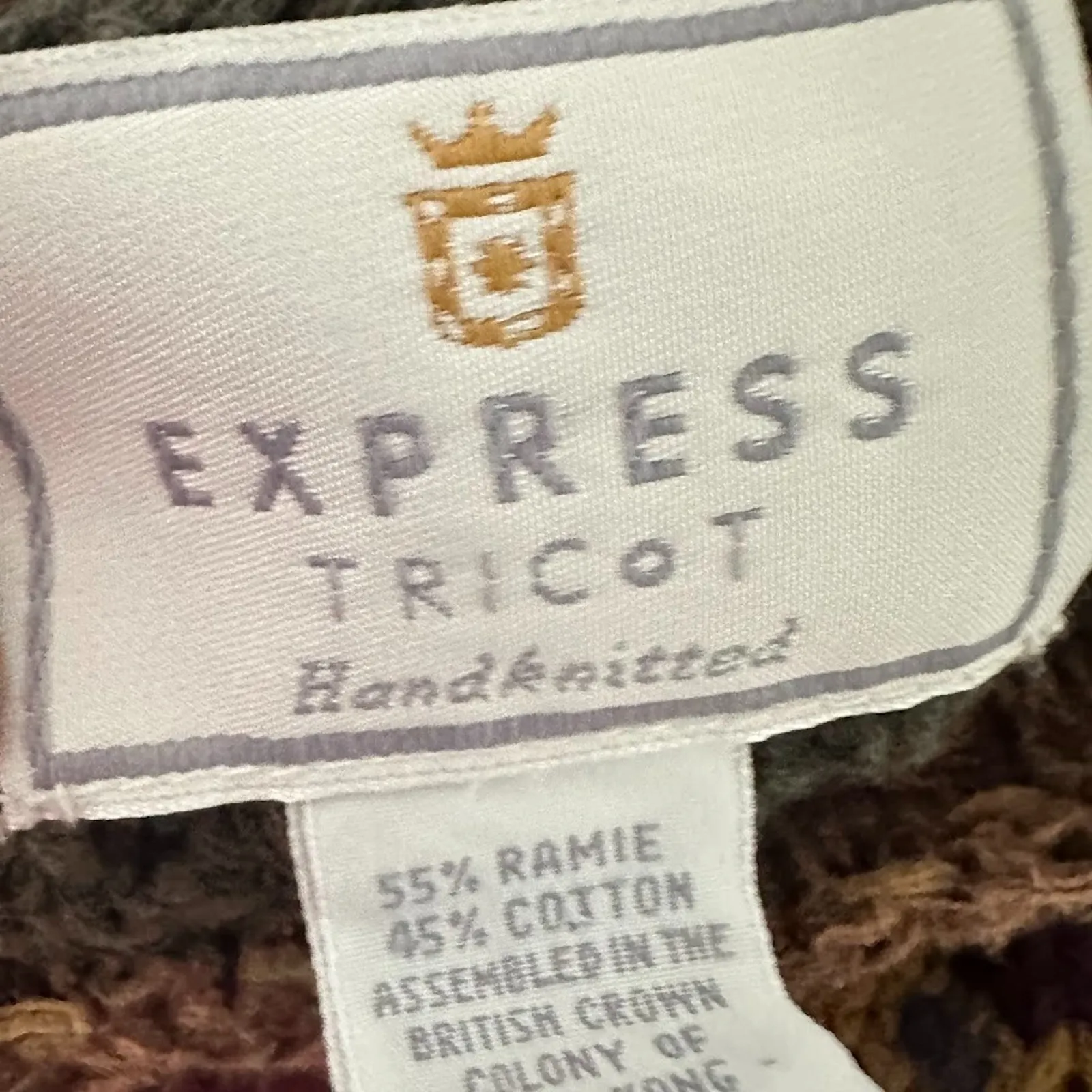 Vintage 90s Express Tricot Hand Knitted Sweater Medium Leaves Patchwork Boho - Image 6