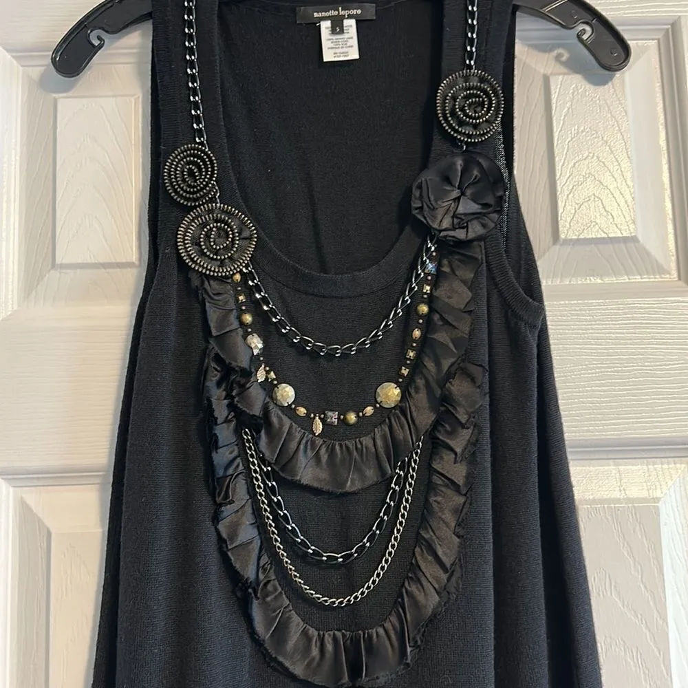 Nanette Lepore Women’s Chain Neck Black Sweater Tank Dress - Image 2