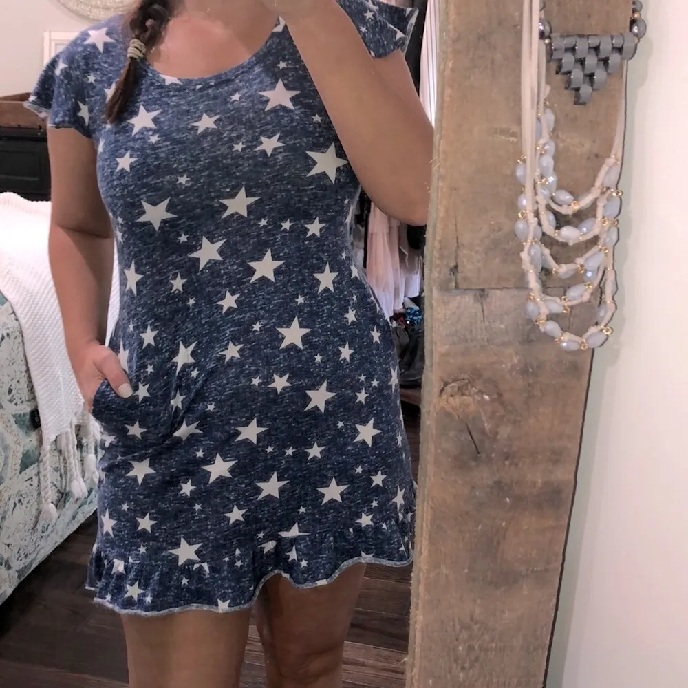PJ COUTURE small blue white star print cozy dress - Image 3