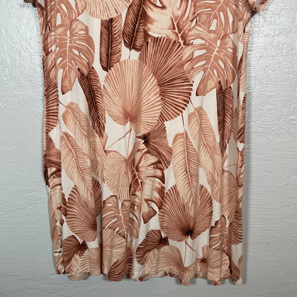 Soma Women L White Tan Tropical Cool Nights Nightgown Sleep Shirt Short Sleeve - Image 2