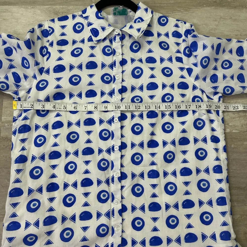 Islapayal Lisbon Mini Dress in Greek Eye Print Size Small Blue - Image 6