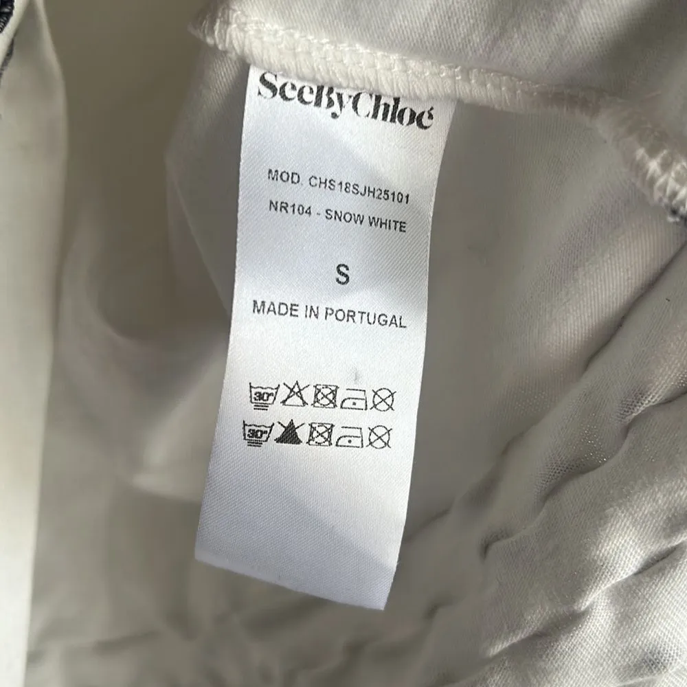 See by Chloe Luxury White Bell Long Sleeve Decorated Boxy Top French Style - Image 6