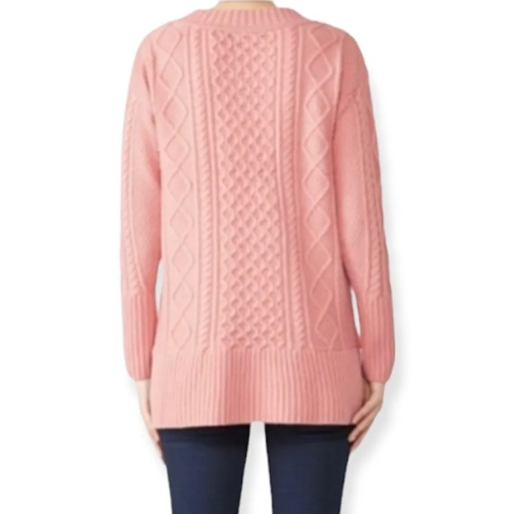 J Crew Cable Knit Patchwork Wool Blend Tunic Sweater Seashell Pink Size Large - Image 2