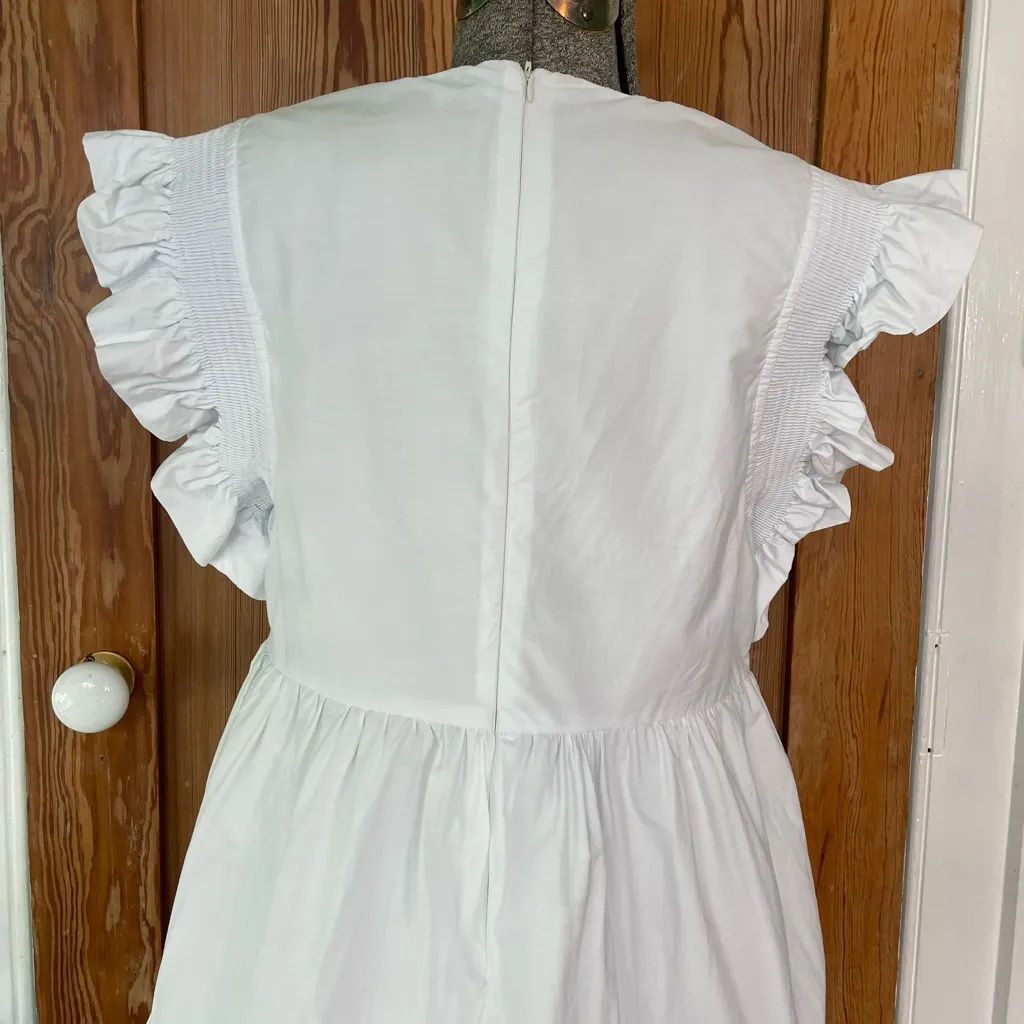 English Factory Babydoll Tiered Ruffle Mini Dress in Optic White w/Pockets~ L - Image 14